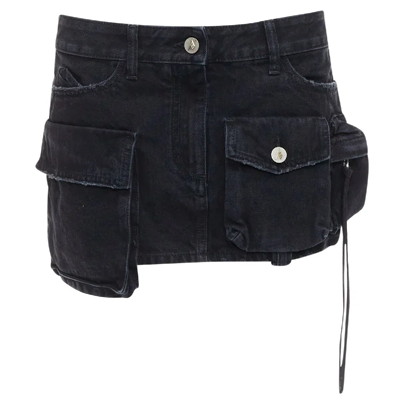 The Attico fay denim pocketed cargo mini skirt elastic waist skirt