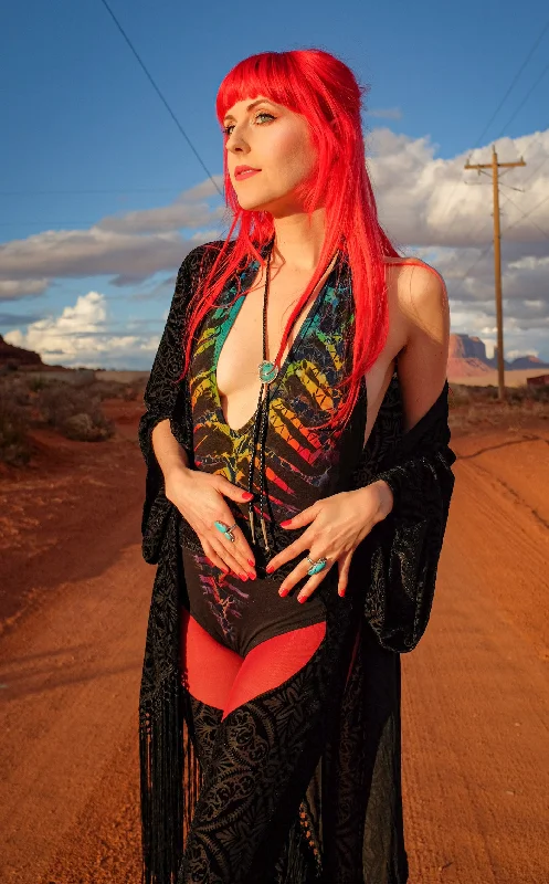 Rainbow Bones Tie Dye Liberty Bodysuit Stylish Draped Bodysuit