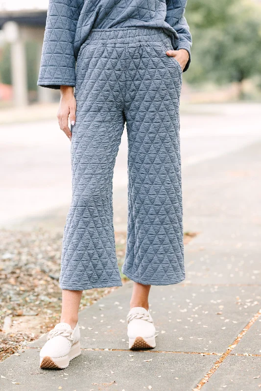Make A Choice Denim Blue Quilted Pants Comfortable Denim Pants