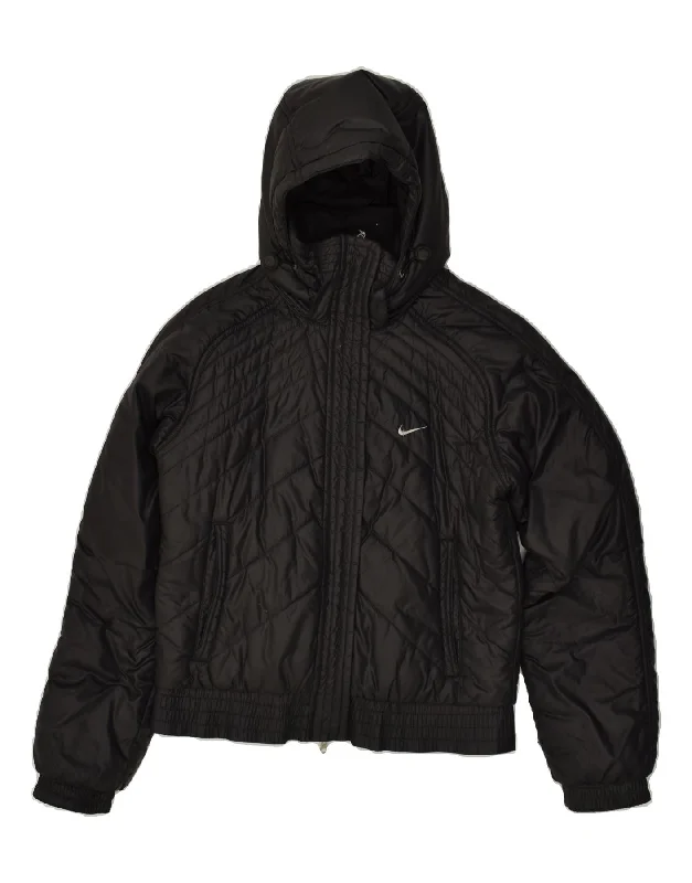 NIKE Womens Hooded Padded Jacket UK 10 Small Black Nylon Striped Jacket Polka Dot Jacket Floral Jacket
