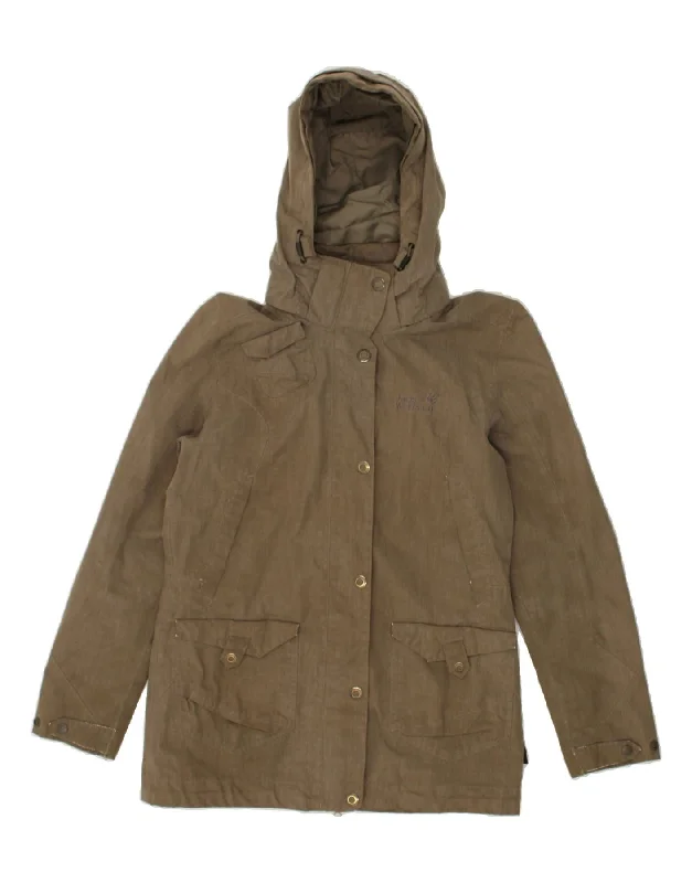 JACK WOLFSKIN Womens Hooded Windbreaker Jacket UK 10 Small  Brown Striped Jacket Polka Dot Jacket Floral Jacket