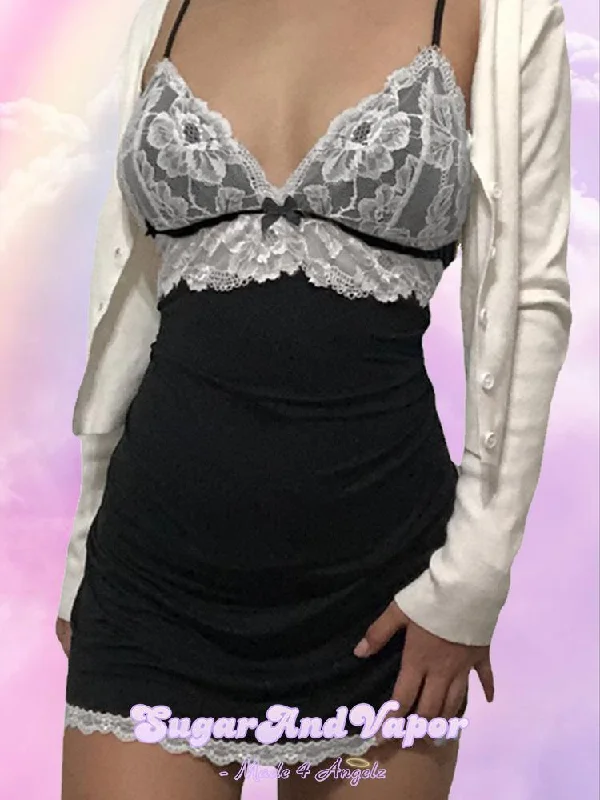 Lourie White Lace Patch Black Dress Tunics Practical durable