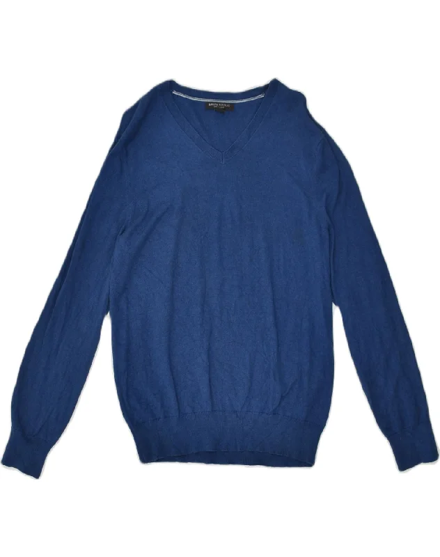 BANANA REPUBLIC Womens V-Neck Jumper Sweater UK 14 Large Navy Blue Silk Hooded Caped Shawl Collar