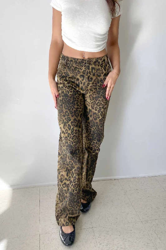 Leopard Print Denim Pants Casual Sweatpants Style