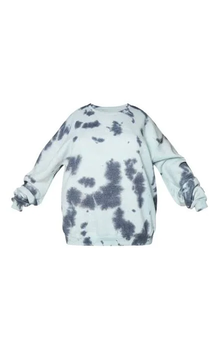 Sage Green Tie Dye Oversized Sweatshirt Hoodie with Hem Detail Decorative Unique
