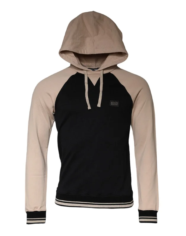 Black Beige Hooded Men Sweatshirt Sweater Satin Blend Silk Blend Wool Blend