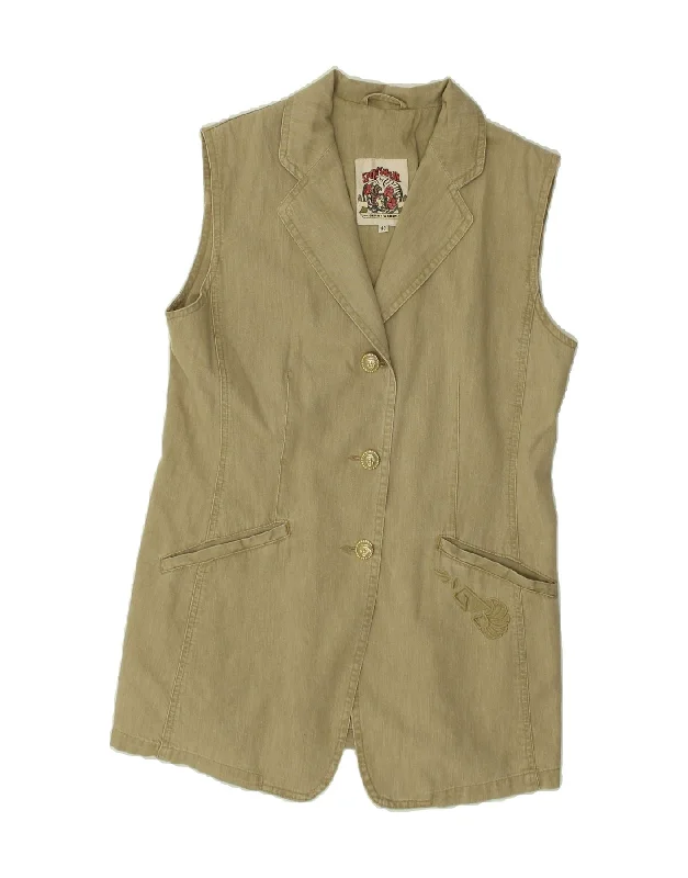 GERRY WEBER Womens Denim 3 Button Blazer Jacket EU 40 Medium Khaki Cotton A-Line Jacket Boat Neck Shawl Collar