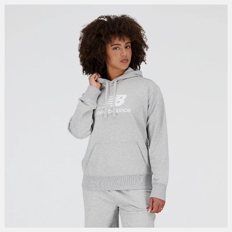 New Balance Essentials Stacked Logo French Terry Hoodie - Womens - Grey Hoodie with Side Slits Relaxed Casual