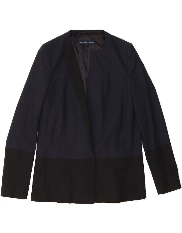 FRENCH CONNECTION Womens Blazer Jacket UK 10 Small Navy Blue Colourblock Lace Jacket Ribbed Jacket Sequined Jacket