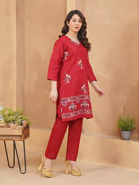 Maroon Blossom Embroidered Dress Tunics Fall fleece