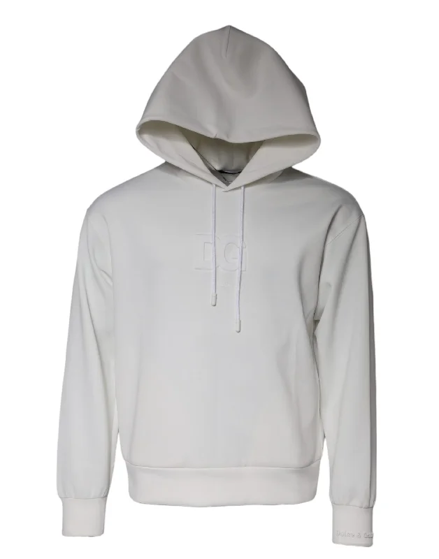 White Dg Logo Hooded Men Sweatshirt Sweater Elegant Classic Vintage