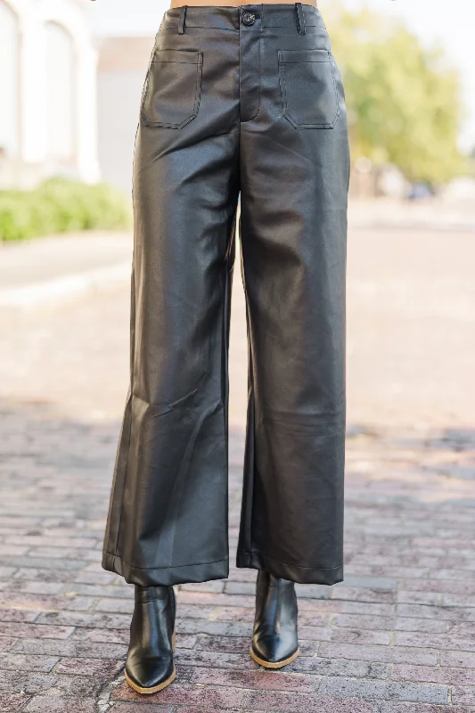 Feeling Focused Black Faux Leather Pants Classic Cropped Pants