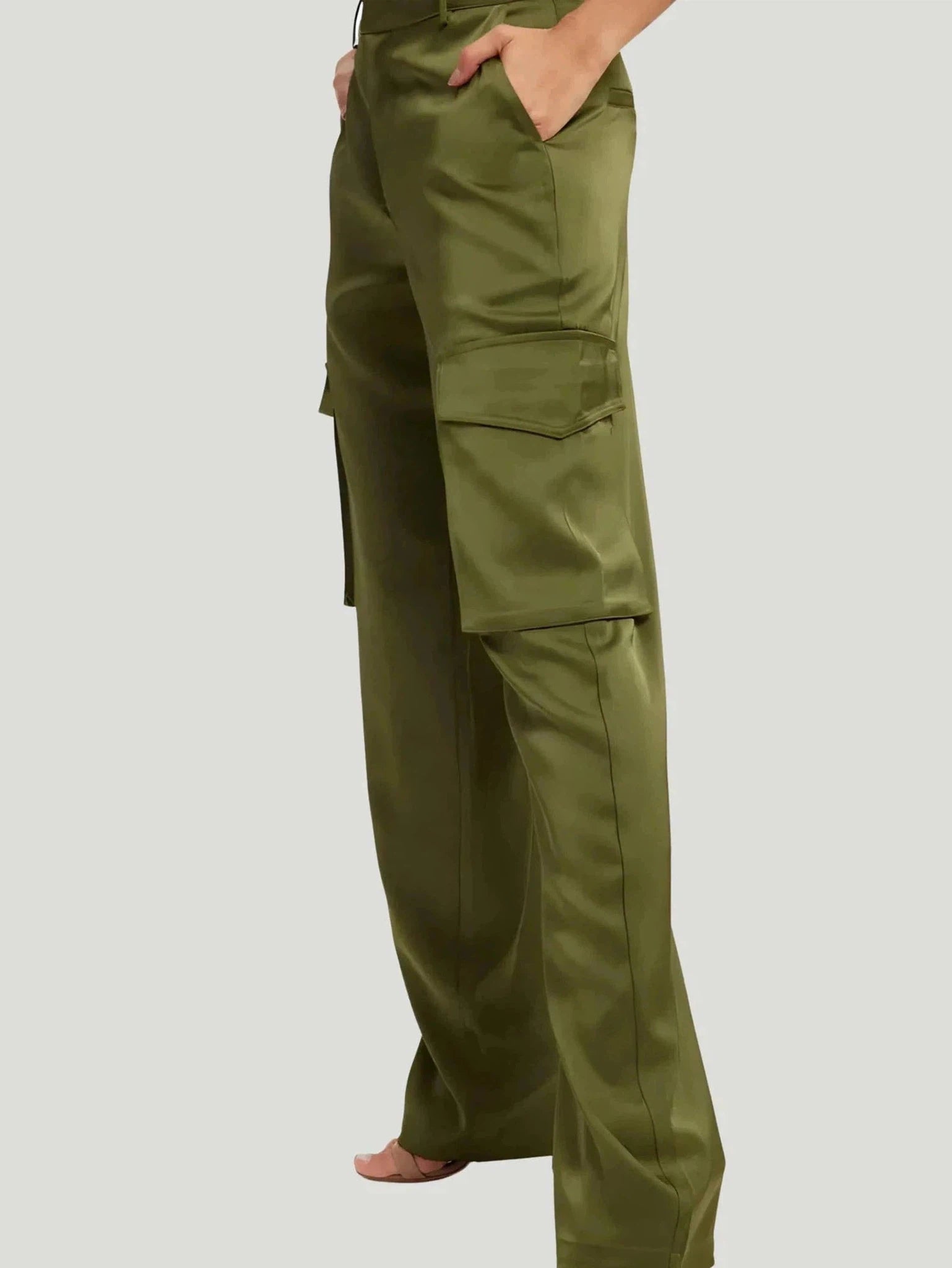 GOOD AMERICAN Washed Satin Cargo Pants Formal Wide-Leg Pants