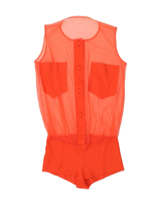 VINTAGE Womens See Through Bodysuit UK 0 2XS Orange Synthetic Comfortable Shaping Bodysuit