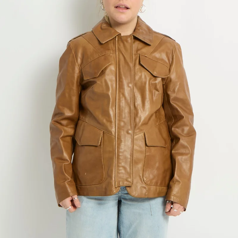 Leather Pocket Detail Jacket - UK 10 Bomber Jacket Anorak Windbreaker