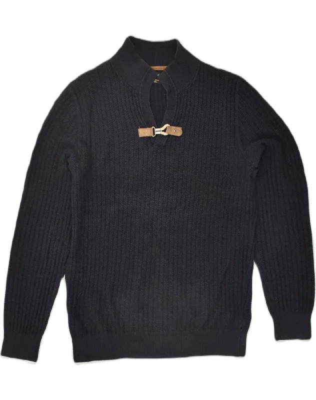 MASSIMO DUTTI Womens Polo Neck Jumper Sweater UK 12 Medium Navy Blue Open Front Closed Front Wrap Front