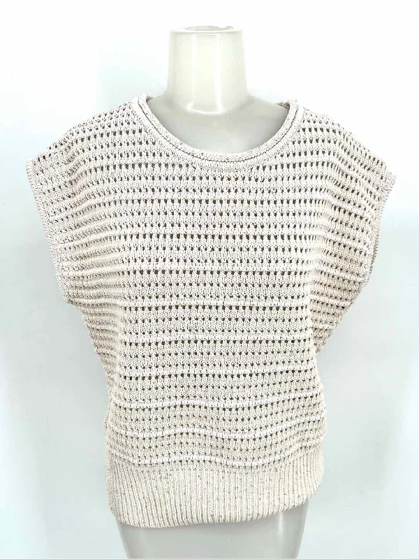 Joie Women's Ivory Sleeveless Sparkle Size M Sweater Velvet Chenille Corduroy