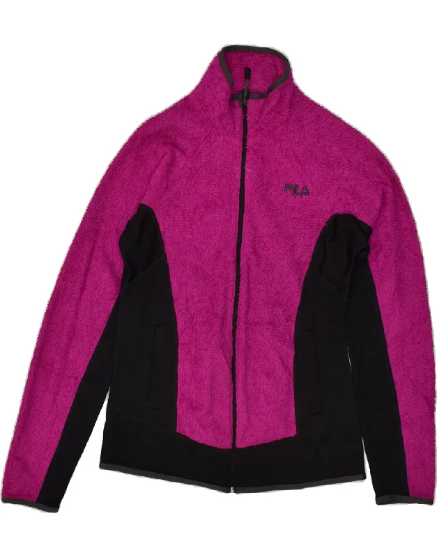 FILA Womens Fleece Jacket UK 14 Medium Pink Colourblock Polyester Chenille Jacket Brocade Jacket Lace Jacket