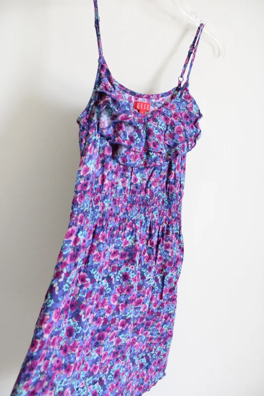 Elle Purple Floral Ruffle Front Dress | M Tunics Luxurious high-end