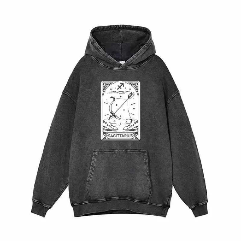 Sagittarius Tarot Card Horoscope Vintage Washed Hoodie Hoodie with Monochrome Minimalist Simple