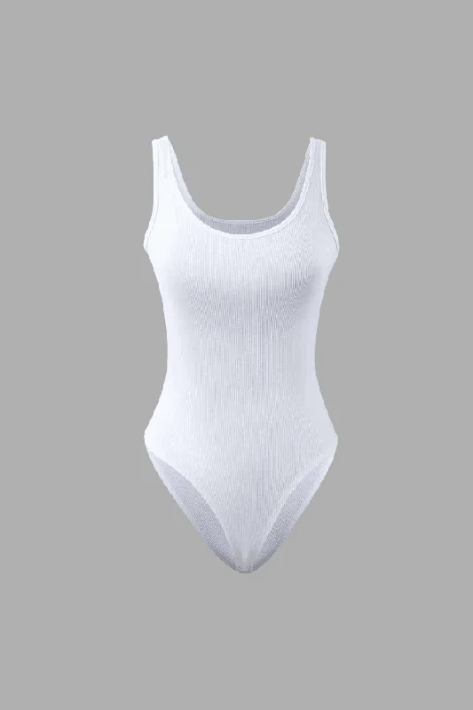 Ribbed Square Neck Bodysuit Stylish One-Shoulder Bodysuit