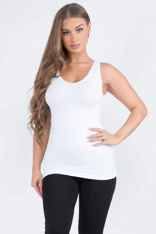 'YELETE' Women's Reversible V/U Neck Tank Top - White flexible tank top