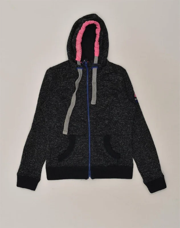 SUPERDRY Womens Zip Hoodie Sweater UK 10 Small Grey Flecked Cotton Plaid Sweater Polka Dot Checkered