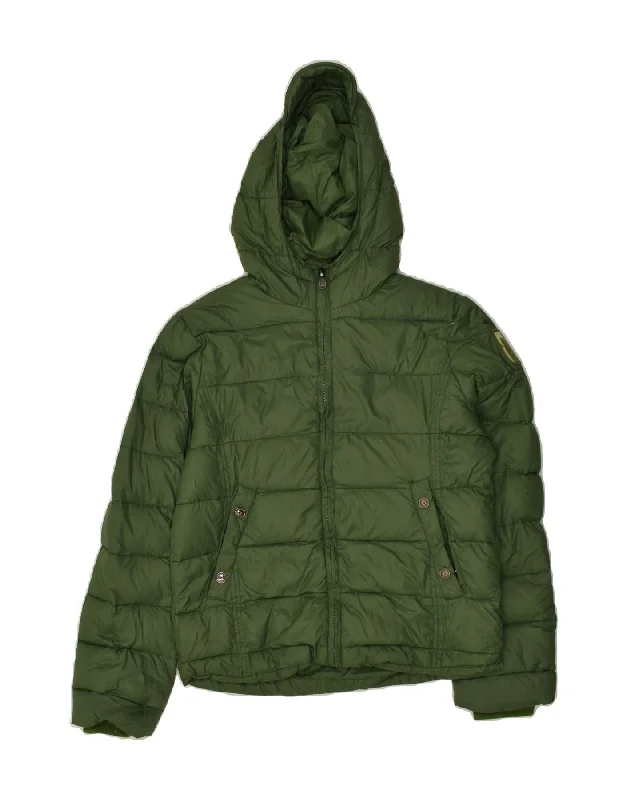 BOMBOOGIE Womens Hooded Padded Jacket UK 12 Medium Green Nylon Quilted Jacket Puffer Jacket Insulated Jacket