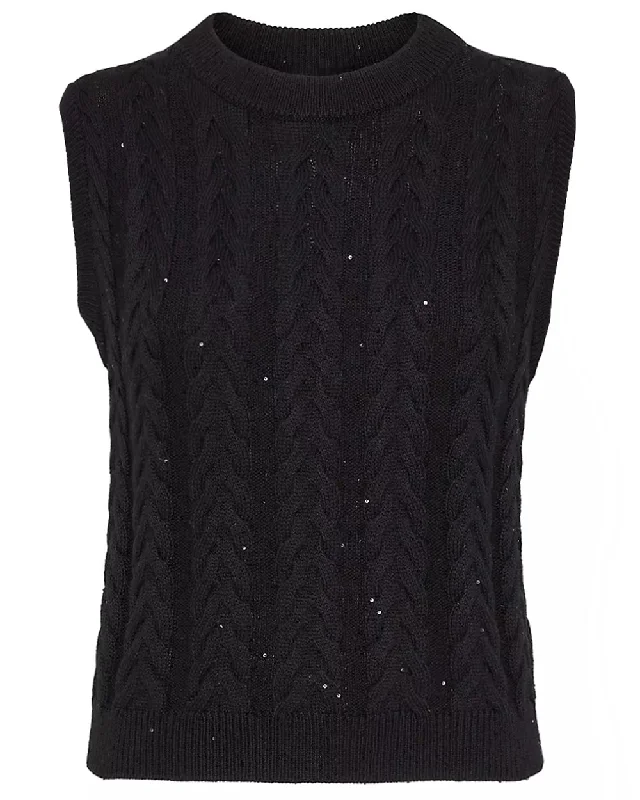 Black Double Cableknit Diamante Tank open back tank