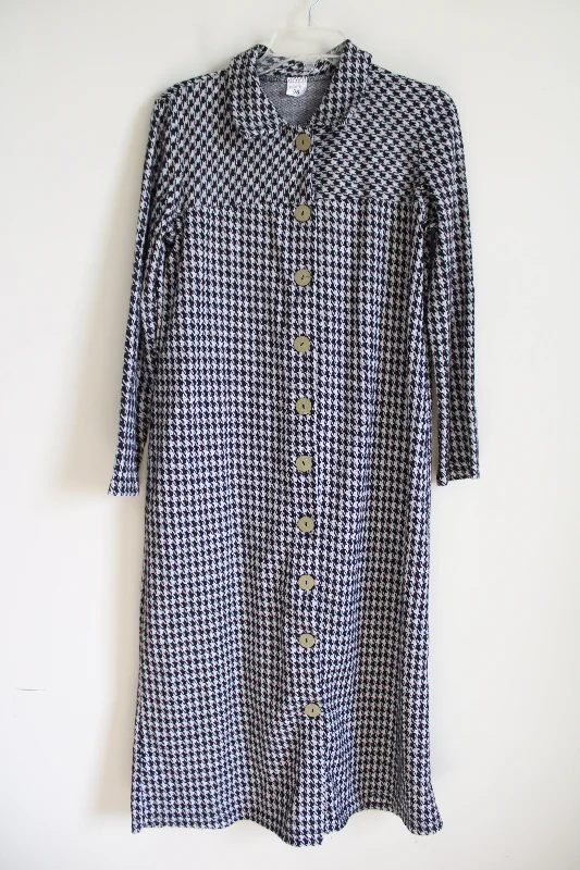 Tofisa Black & Gray Houndstooth Dress | 38 Crew Neckline Sporty