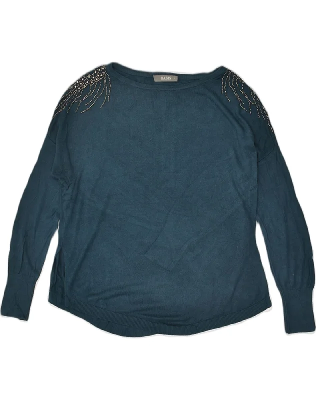OASIS Womens Oversized Boat Neck Jumper Sweater UK 10 Small Green Viscose Tailored Straight A-Line