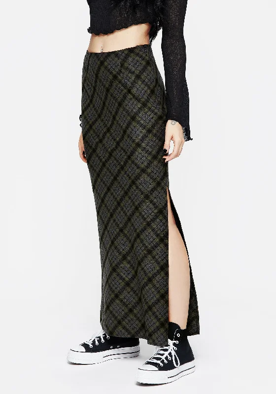 Reseda Bias Check Maxi Skirt velvet skirt plush