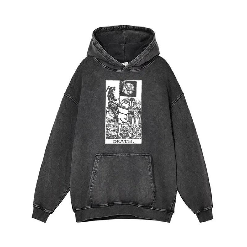 The Tarot Card Death Knight Vintage Vintage Washed Hoodie Hoodie with Gradient Ombre Colorful