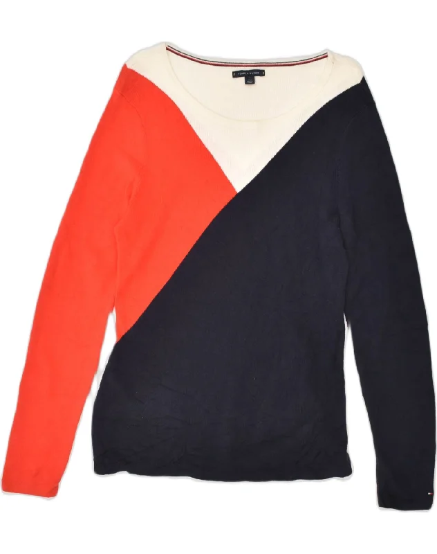 TOMMY HILFIGER Womens Boat Neck Jumper Sweater UK 14 Large Multicoloured Spandex Blend Rayon Blend Denim Blend