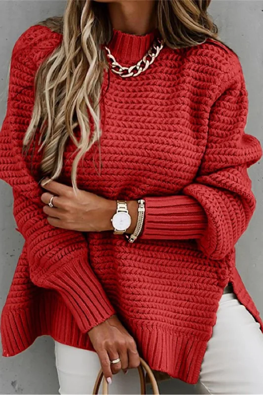 Round Neck Slit Sweater Stylish Fashionable Trendy