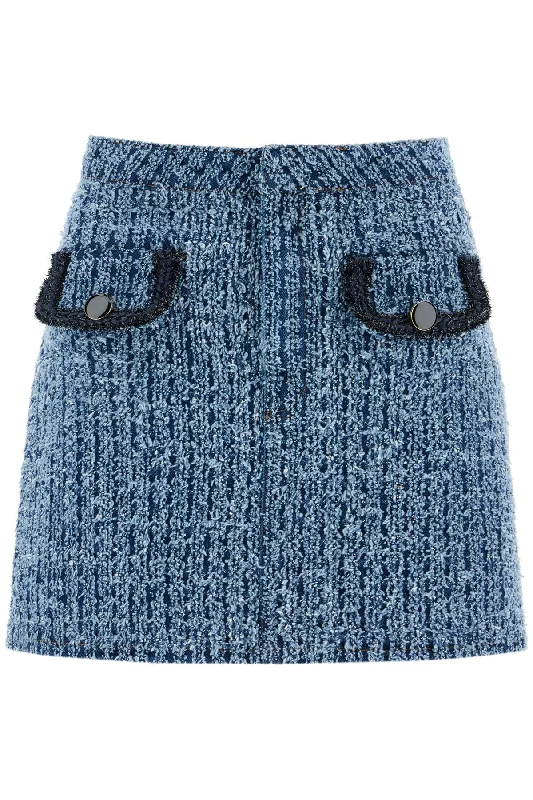 Self Portrait Women's Distressed blue Mini Skirt corduroy skirt textured