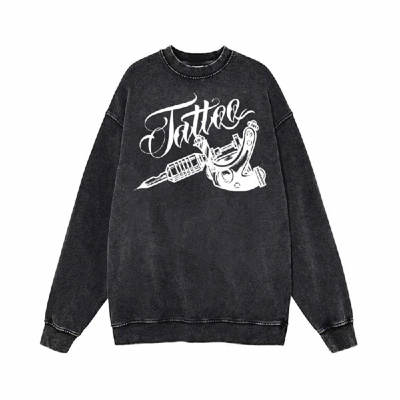 Got Ink Tattoo Machine Vintage Washed Sweatshirt Hoodie with Print Artistic Unique