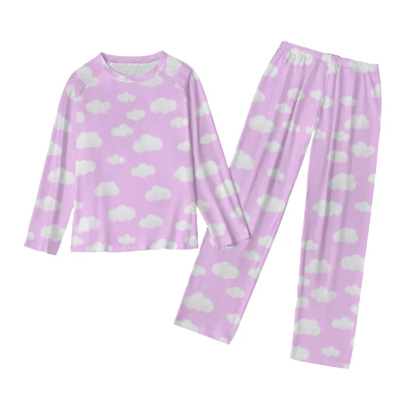 Dreamy Clouds Women's Raglan Long Sleeve Top With Wide Ankle Pants Pajamas Set (Taffy Pink) Fashionable Jogger Pants