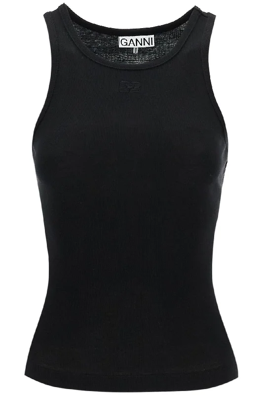 Ribbed Tank Top  - Black lemon yellow tank