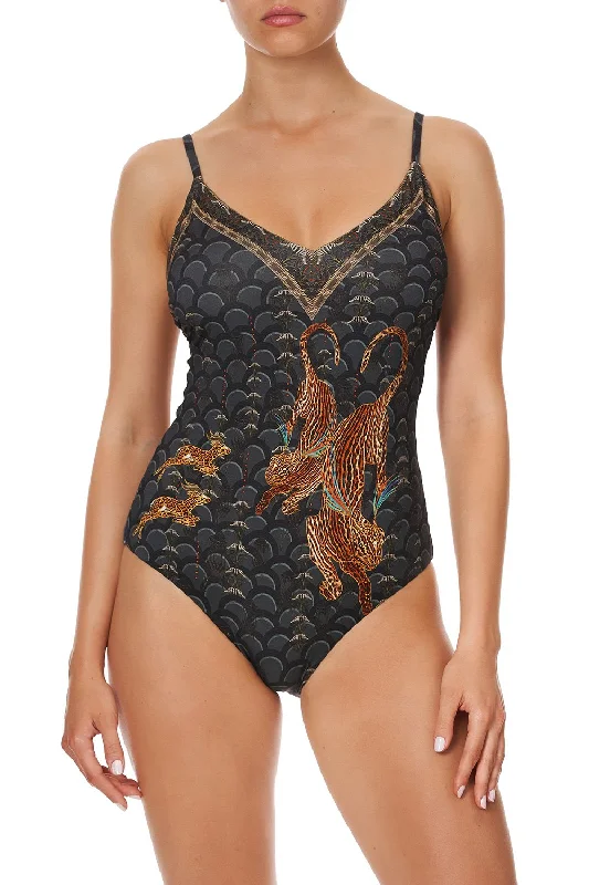 LOW BACK BODYSUIT FIRE AT NIGHT Trendy High-Neck Bodysuit