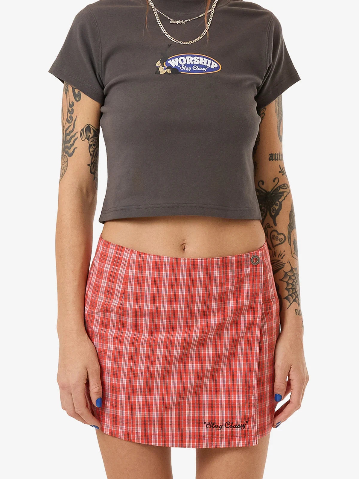 WORSHIP Class Womens Micro Wrap Skirt - Tomato Red chiffon skirt lightweight