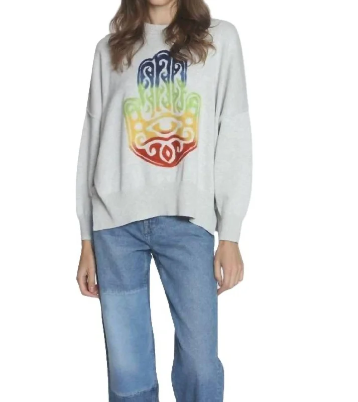 Karma Sweatshirt In Pumice Hand Hoodie with Hem Applique Textured Unique