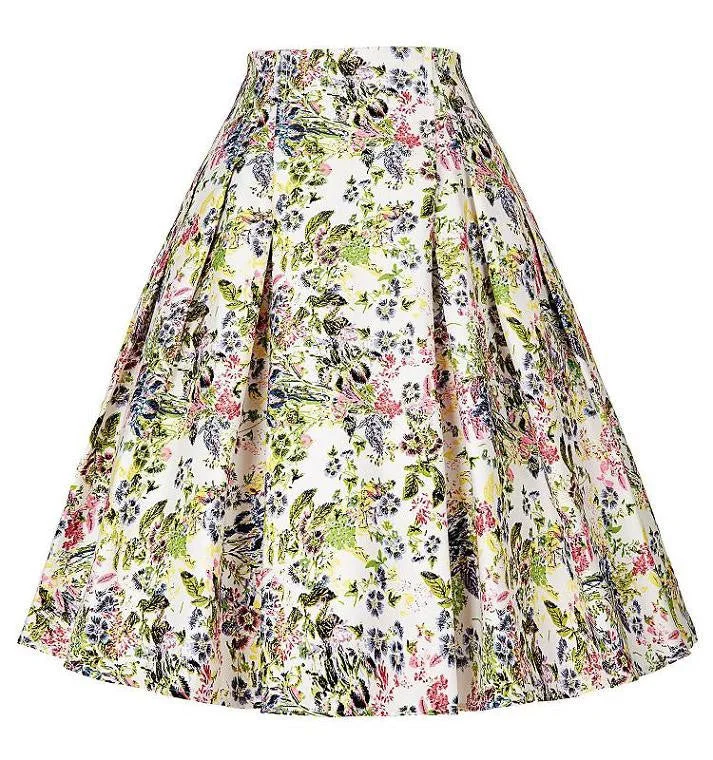 50s Floral print Skirts Womens faldas Style Pleated plus size retro Casual Vintage skater skirt patterns saia feminina velvet skirt luxury
