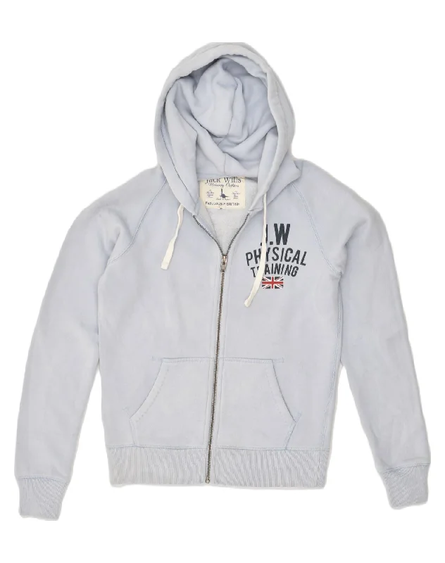 JACK WILLS Womens Graphic Zip Hoodie Sweater UK 10 Small Grey Cotton Fleece Sweater Nylon Polyester