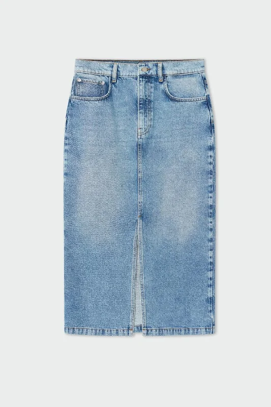 Ben Light Blue Denim Midi-Skirt corduroy skirt textured