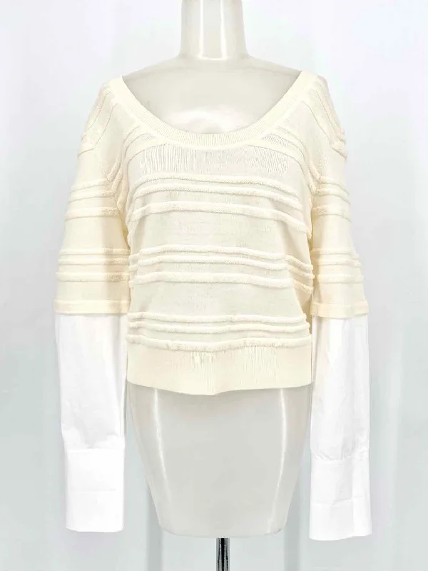 VERONICA BEARD Juni Women's Ivory Long Sleeve Merino Wool Size L Sweater High Neck Crew Neck V-Neck