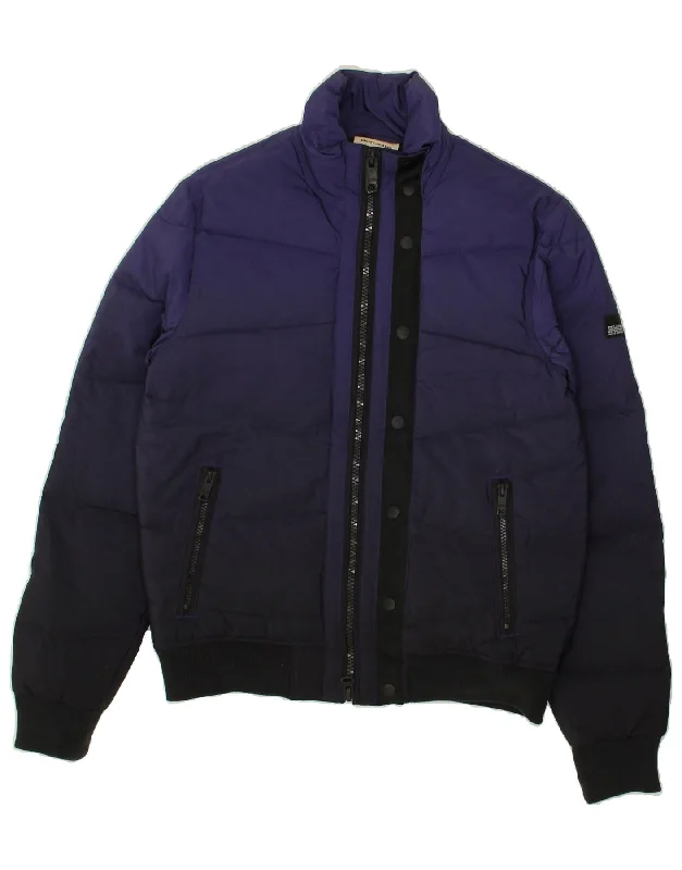 DKNY Womens Padded Jacket UK 10 Small Navy Blue Colourblock Polyester Anorak Shell Jacket Lightweight Jacket