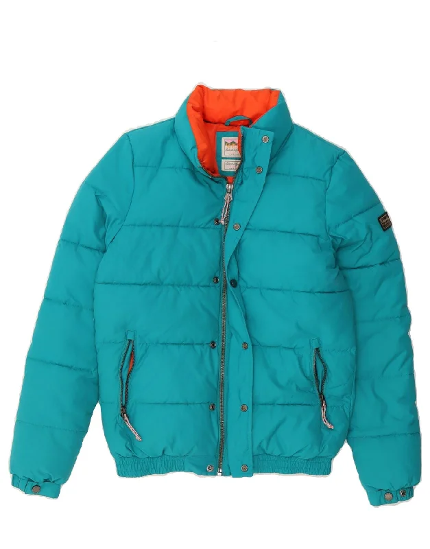 SUPERDRY Womens Padded Jacket UK 8 Small Blue Nylon Herringbone Jacket Checkered Jacket Solid Jacket