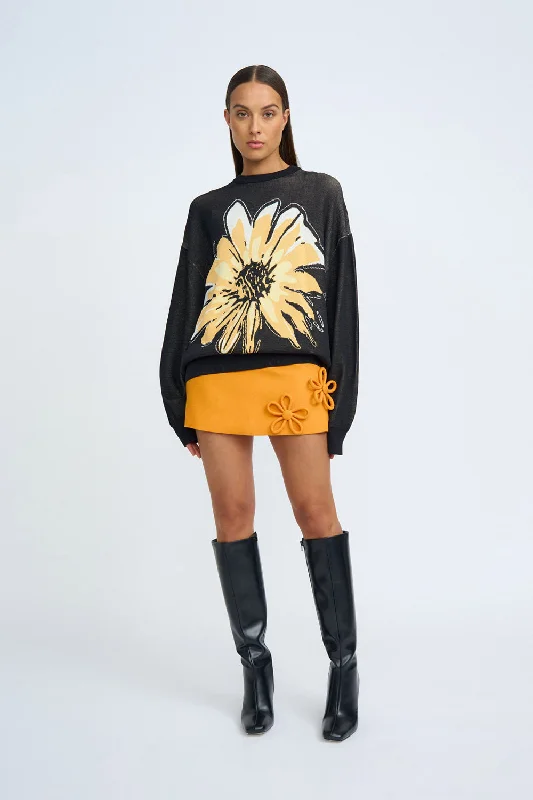 Digital Daisy Knit Sweater | Final Sale - Black Orange Handmade Hand-knitted Hand-woven