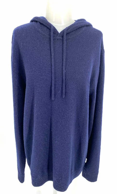 onia Women's Navy Hooded Linen Palm trees Size M Sweater Notch Collar Peter Pan Collar Cowl Neck